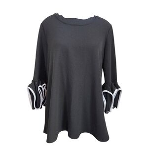 Alfani Black Tunic with White Trim Ruffle Sleeves Size Small